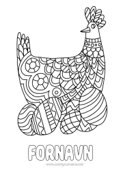 Gratis farvelægning Høne Dyr Påskeæg Påske Zentangle Gårdsdyr