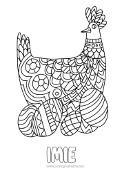 Rysunek za darmo Kura Zwierzę Jajka wielkanocne Wielkanoc Zentangle Zwierzęta gospodarskie