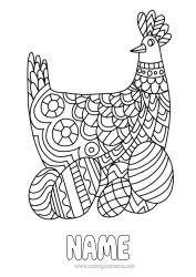 Colouring to customise Hen Animal Easter Eggs Easter Zentangle Farm Animals