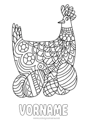 Malvorlage anpassen Huhn Tier Ostereier Ostern Zentangle Bauernhoftiere