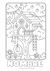 Colorear gratis Árbol Casa Manzano Cabaña