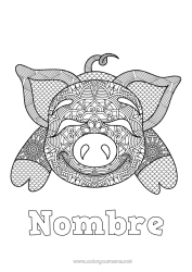 Colorear gratis Cerdo Animales Dibujos complejos para colorear Zentangle Animales de granja