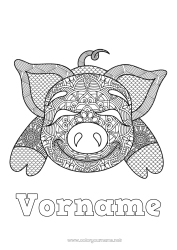Malvorlage anpassen Schwein Tier Komplexe Ausmalbilder Zentangle Bauernhoftiere