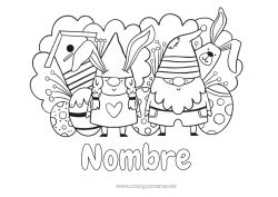 Colorear gratis Primavera Conejo Gnomo Huevos de Pascua Pascua de Resurrección Aves y mamíferos voladores Animales del bosque Casita para pájaros