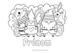Dessin gratuit Printemps Lapin Gnome Oeufs de Pâques Pâques Oiseaux et mammifères volants Animaux de la forêt Nichoir à Oiseaux