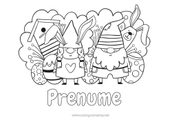 Pagină de colorat personalizată Primăvară Iepure Gnomă Ouă de Paște Paște Păsări și mamifere zburătoare Animale din pădure Cuib pentru păsări