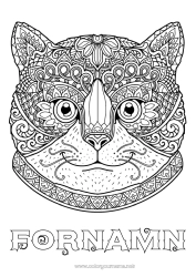 Gratis färgläggning Katt Djur Komplexa målarbilder Zentangle Hundar och katter Huvud