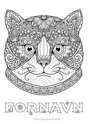 Gratis fargelegging Katt Dyr Komplekse fargelegginger Zentangle Hunder og katter Hode