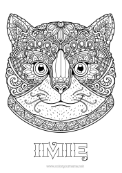 Rysunek za darmo Kot Zwierzę Złożone kolorowanki Zentangle Psy i koty Głowa