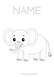 Free colouring Elephant Children's activities Animal Easy colouring pages Trace and colour. Wild animals of Africa