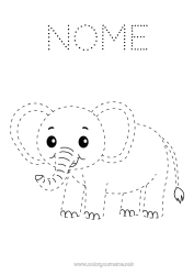 Disegno gratuito Elefante Attività per Bambini Animale Disegni da colorare facili Traccia e colora Animali selvatici dell'Africa