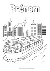 Coloriage à personnaliser Véhicules Bateau Paysage de ville Véhicules maritimes
