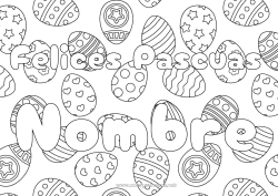Colorear gratis Nombre decorado Huevos de Pascua Pascua de Resurrección Mensaje de 