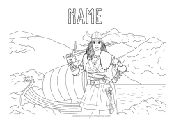 Colouring to customise Vehicles Boat Marine Vehicles Viking Woman