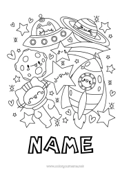 Free drawing Cat Kawaii Rocket Vehicles Space Planets and solar system Stars Easy coloring pages Dog and cat Astronaut Astronomy Aerial vehicles Exploration Careers