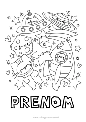 Coloriage à personnaliser Chat Kawaii Fusée Véhicules Espace Planètes et système solaire Étoiles Coloriages faciles Chiens et chats Astronaute Astronomie Véhicules aériens Métiers d'exploration