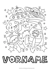 Kostenlose Malvorlage Katze Kawaii Rakete Fahrzeuge Weltraum Planeten und Sonnensystem Sterne Einfache Ausmalbilder Hunde und Katzen Astronaut Astronomie Flugzeuge Erkundungsberufe