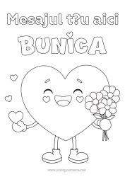 Pagină de colorat gratuită Flori Inimă Te iubesc. Bunica Buchet