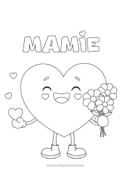 Coloriage enfant Fleurs Coeur Je t'aime Nounou Bouquet