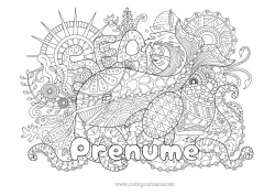 Pagină de colorat gratuită Balena Mare Vehicule Animal Barcă Simboluri Zentangle Animale marine sau acvatice Vehicule maritime Caracatiță, polip