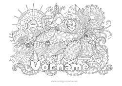 Kostenlose Malvorlage Wal Meer Fahrzeuge Tier Boot Symbole Zentangle Meeres- oder Wasserlebewesen Seefahrzeuge Tintenfisch, Krake