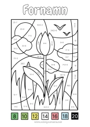 Färgläggningssida att anpassa Blommor Magiska målarbilder Barnaktiviteter Subtraktioner Multiplikationer Tillägg Tulpan