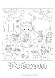Coloriage gratuit Princesse Conte de fées Princesse célèbre Forêt Contes pour Enfants Blanche Neige