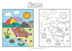 Colouring to customise Animal Drink Other Animals Of The World Parasol Deck Chair Colouring With Template Capybara