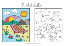 Pagină de colorat personalizată Animal Băutură Alte animale din lume Umbrelă de soare șezlong Colorare cu model Capibara