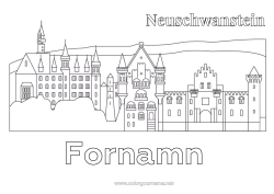 Färgläggningssida att anpassa Slott Monument Tyskland Neuschwanstein slott