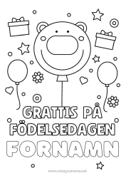 Färgläggningssida att anpassa Björn Gåvor Födelsedag Ballonger Djur Lätta målarbilder Grattis på födelsedagen! Skogens djur