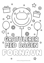 Fargeleggingssiden å tilpasse Bjørn Gaver Bursdag Ballonger Dyr Enkle fargelegginger Gratulerer med dagen! Skogsdyr
