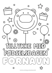 Farvelægningssiden tilpasning Bjørn Gaver Fødselsdag Balloner Dyr Nem farvelægning Tillykke med fødselsdagen! Skovens dyr