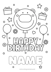 Free colouring Bear Gifts Birthday Balloons Animal Easy colouring pages Happy birthday message Forest animals