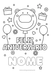 Desenho para personalizar Urso Presentes Aniversário Bolas Animal Desenhos para colorir fáceis Feliz aniversário (francês) Mensagem Animais da floresta