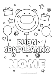 Colorare per personalizzare Orso Regali Compleanno Palloncini Animale Disegni da colorare facili Buon compleanno (francese) Messaggio Animali della foresta