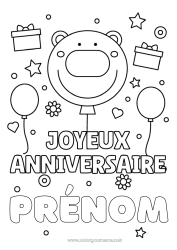 Coloriage à personnaliser Ours Cadeaux Anniversaire Ballons Animal Coloriages faciles Joyeux anniversaire (français) Message Animaux de la forêt