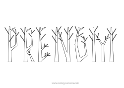 Coloriage gratuit Hiver Automne Nom décoré Arbre