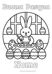 Disegno gratuito Orso Coniglio Animale Uova di Pasqua Pasqua Disegni da colorare facili Animali della foresta