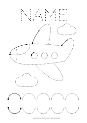 Free drawing Plane Vehicles Children's activities Easy coloring pages Trace and color Aerial vehicles Preschool graphic design sheet
