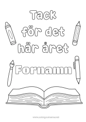 Färgläggningssida att anpassa Lärare Barnvakt Bok Läsning Tränare, coach Tack Tävlingar och utmärkelser Utbildningsyrken