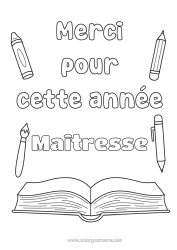 Coloriage gratuit Maîtresse/Maître Nounou Livre Lecture Coach, entraineur Merci Compétitions et récompenses Métiers de l'éducation