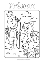 Coloriage gratuit Dragon Espagne Rose Chevalier Livre Dragons, licornes et animaux fantastiques Sant Jordi ou Saint George Lecture