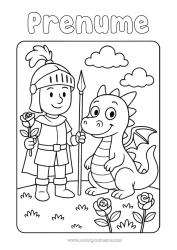 Pagină de colorat personalizată Dragon Spania Trandafir Cavaler Carte Dragoni, unicorni și animale fantastice Sant Jordi sau Sfântul Gheorghe Lectură