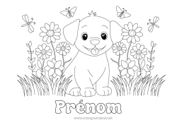 Coloriage gratuit Fleurs Chien Printemps Animal Chiens et chats