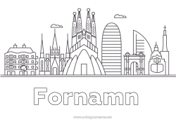 Gratis färgläggning Spanien Stadsmiljö Monument Barcelona Världens stad