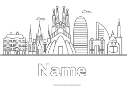 Colouring to customise Spain Cityscape Monument Barcelona City Of The World Skyline