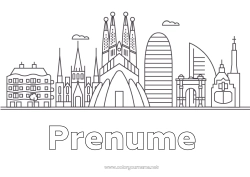 Pagină de colorat personalizată Spania Peisaj urban Monument Barcelone Orașul lumii