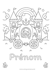 Coloriage à personnaliser Kawaii Princesse Arc en ciel Calèches et carrosses Véhicules historiques ou vintages
