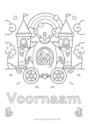 Gratis kleurplaat Kawaii Prinses Regenboog Koetsen en karossen Historische of vintage voertuigen